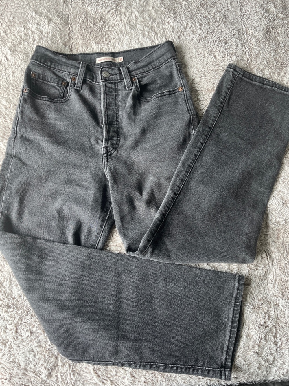 Levi's Ribcage Straight Ankle Jeans - Gray Distressed Grunge Wash W27 L27 Moto